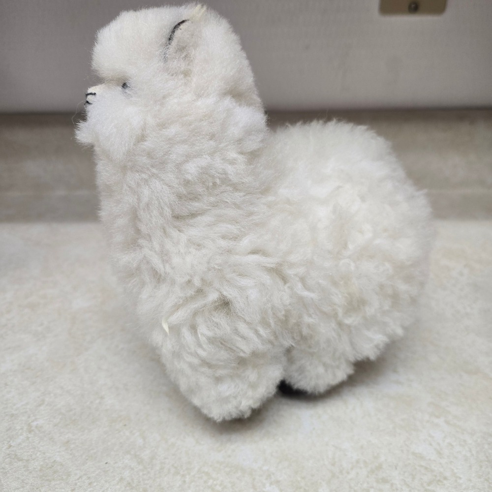 Handmade White Alpaca Wool Plush Figurine Soft Fluffy Animal Collectible White